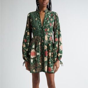 FARM RIO Floral Green Long Sleeve Dress